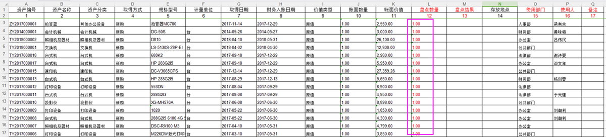 盤點結果導出模版